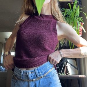 Red Wine Mock Neck Knit Sleeveless Top